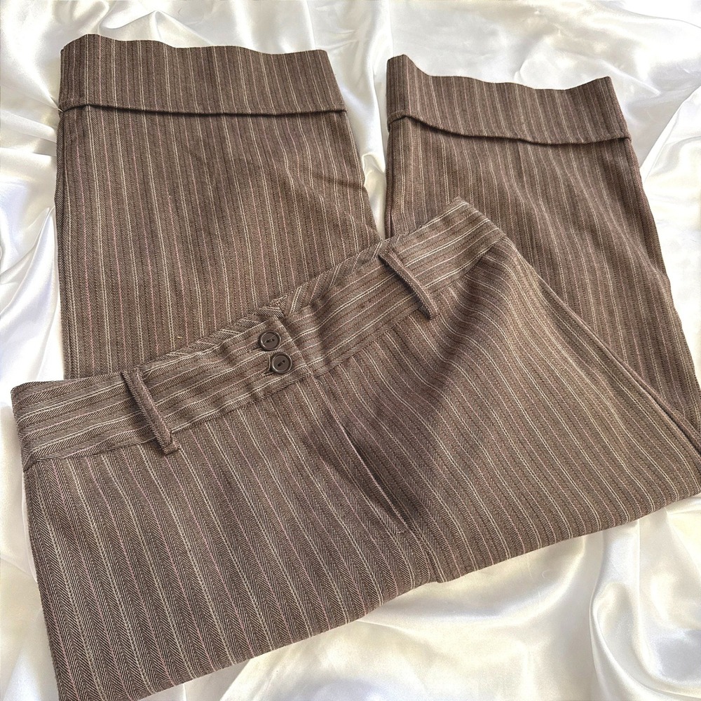 Byer Girl Brown Pinstripe Cropped Wide Leg Cuffed Trousers Size 16 Dress Pants